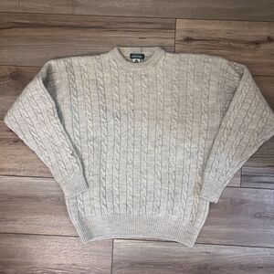Vintage Giordano Chunky Cable Knit Wool Crewneck Sweater Oatmeal Fisherman Sz M
